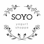 soyo yogurt shoppe logo words framed with  a circle of tiny flower stems 